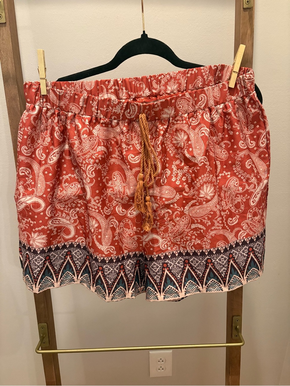 Coral Paisley Boho Drawstring Skirt